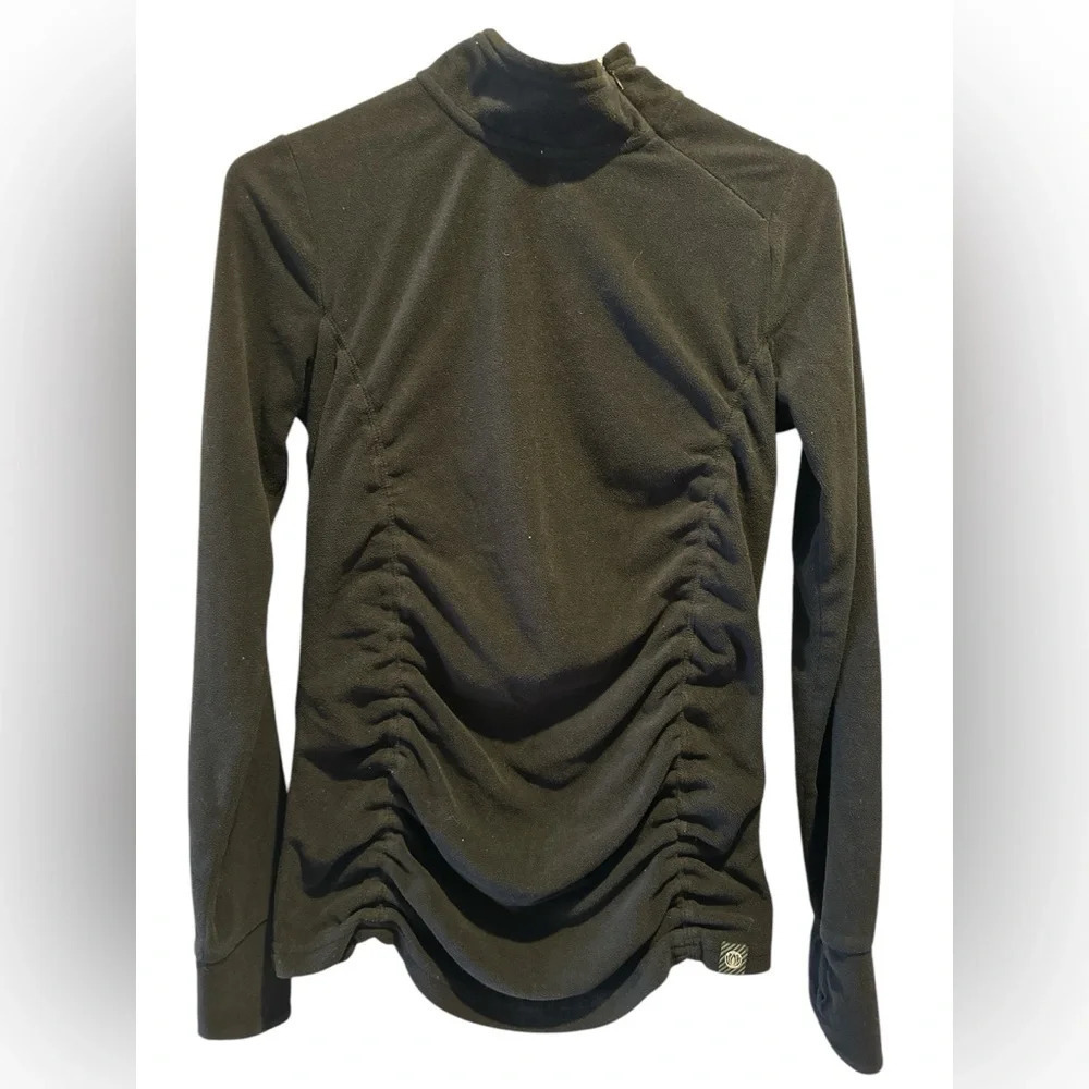 Mondetta Womens Sweatshirt  Black Long Sleeve Zip Ruched Sides Embroidered Back